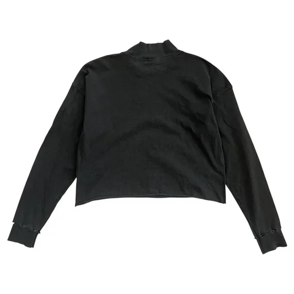 Joah Brown Mock Neck Cropped Long Sleeve Shirt Gray S / M Distressed Minimalist - Picture 2 of 8